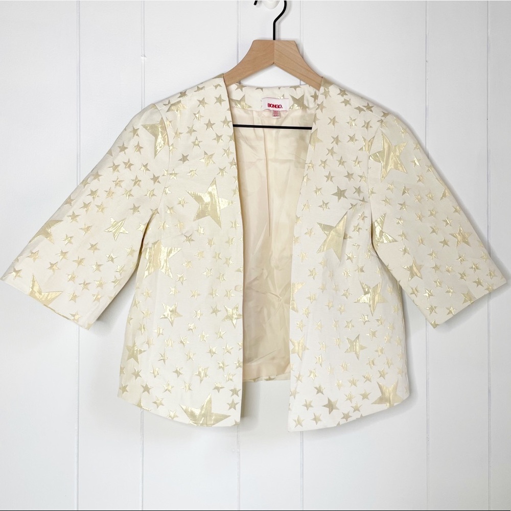 BONGO Gold Metallic Star Open Front Blazer, Sz Small